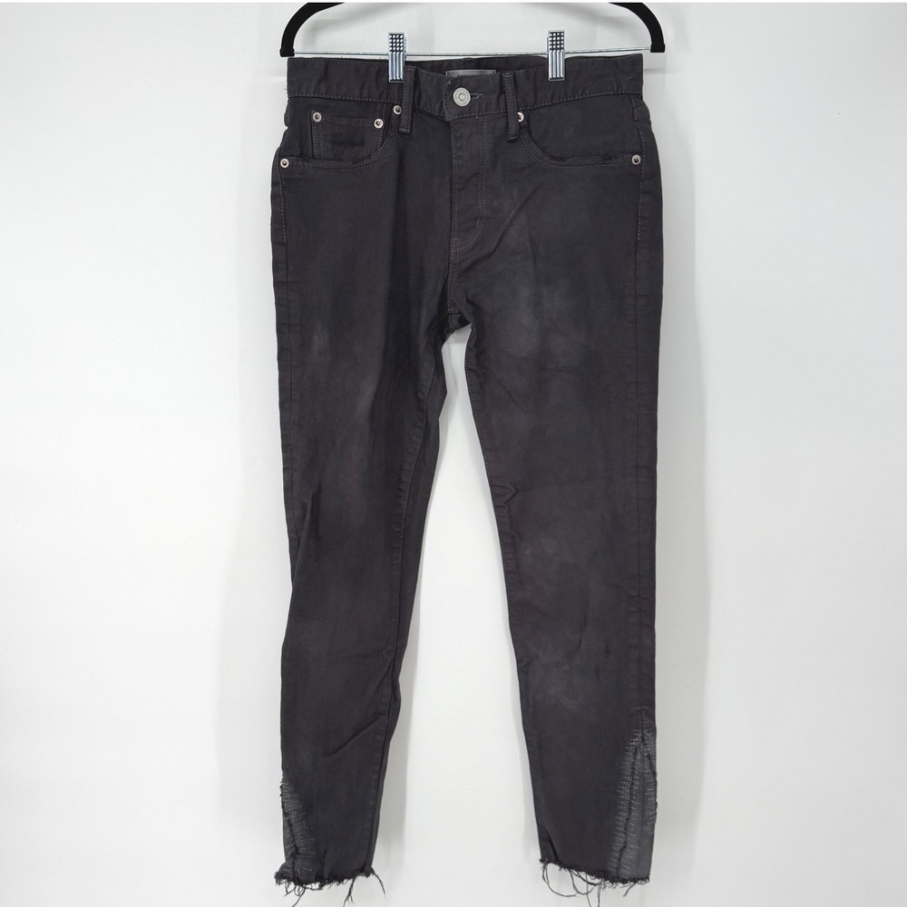 Moussy Vintage Womens 28 Faded Black Distressed Raw Hem Skinny Selvedge Jeans‎